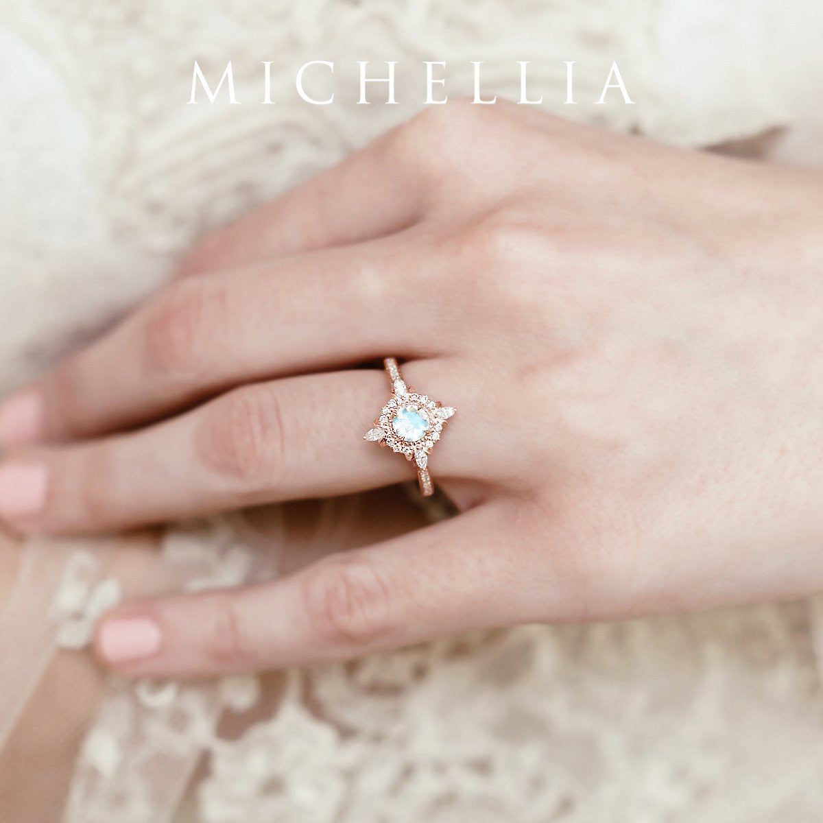 [Astrid] Art Deco Petite Ring in Moonstone