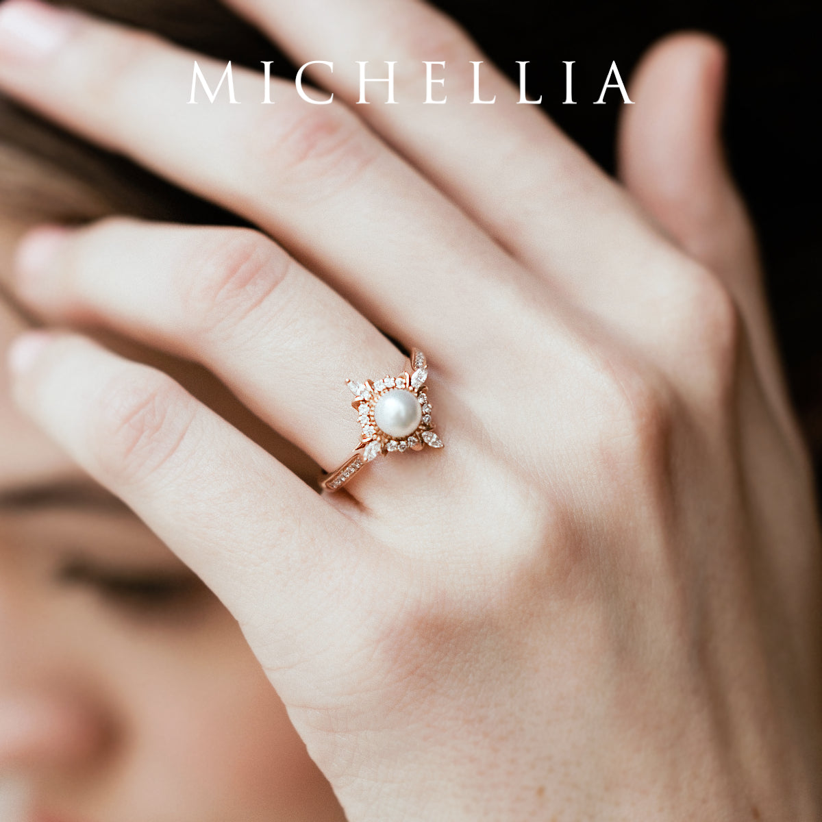 [Astrid] Art Deco Petite Pearl Engagement Ring