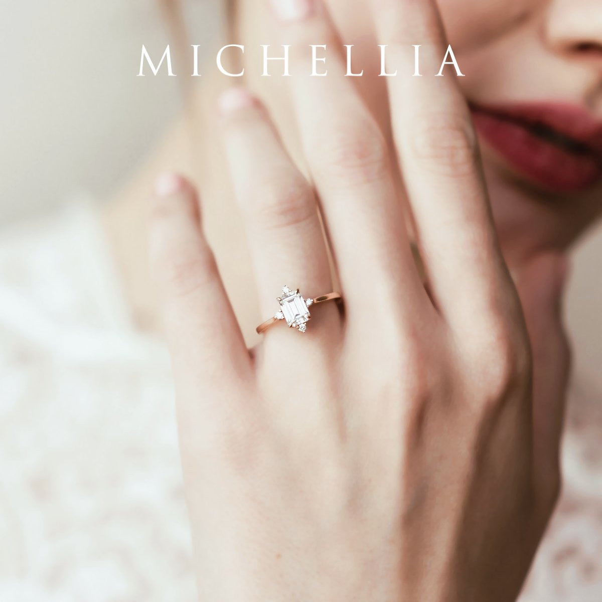 [Justine] Mid Century Emerald Cut Ring in Morganite