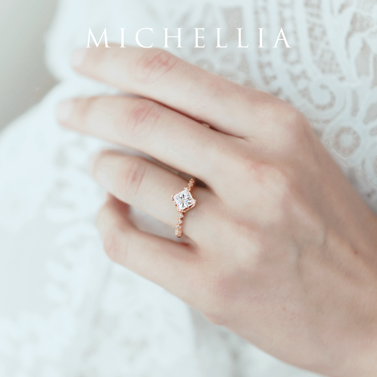 [Astoria] Fluer De Lis Square Princess Cut Ring in Moonstone