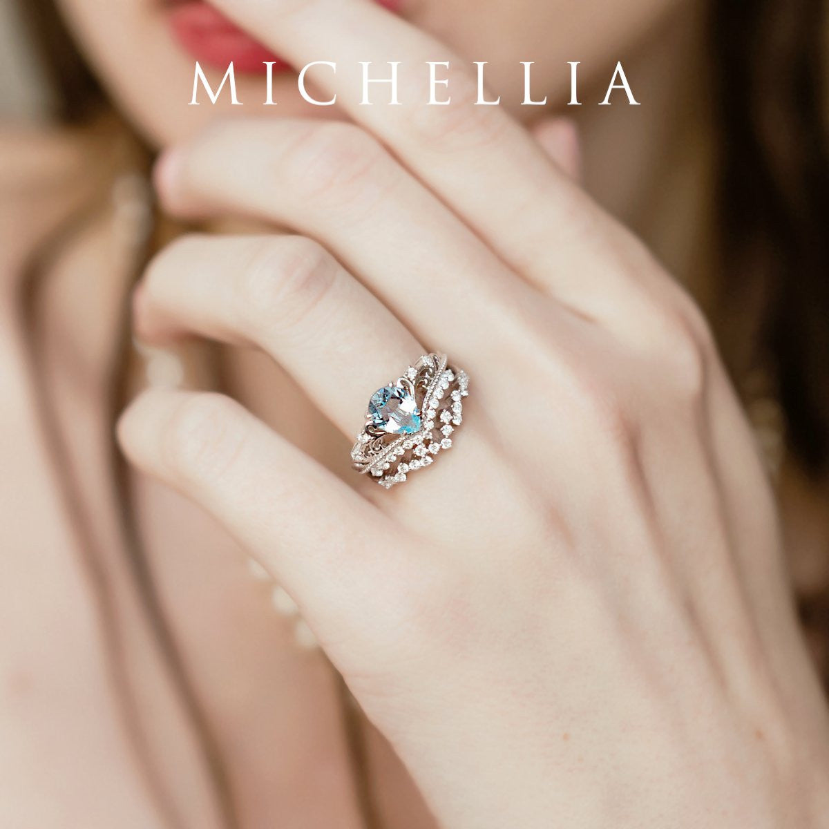 [Francesca] Heirloom Crown Pear Engagement Ring in Emerald