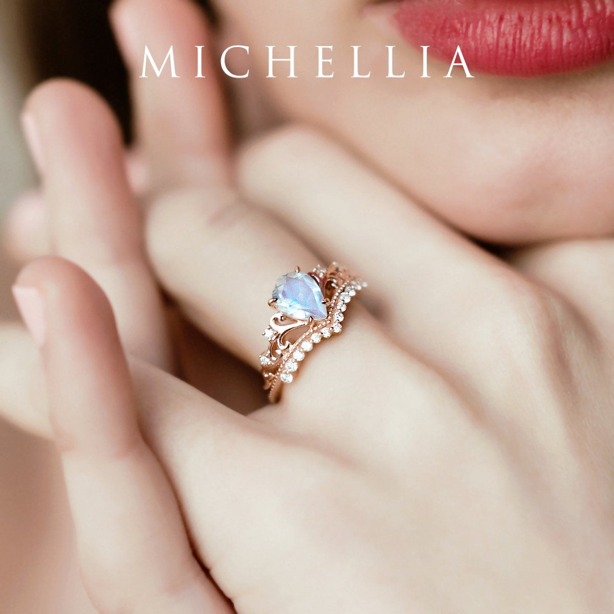 [Francesca] Heirloom Crown Pear Engagement Engagement Ring in Opal