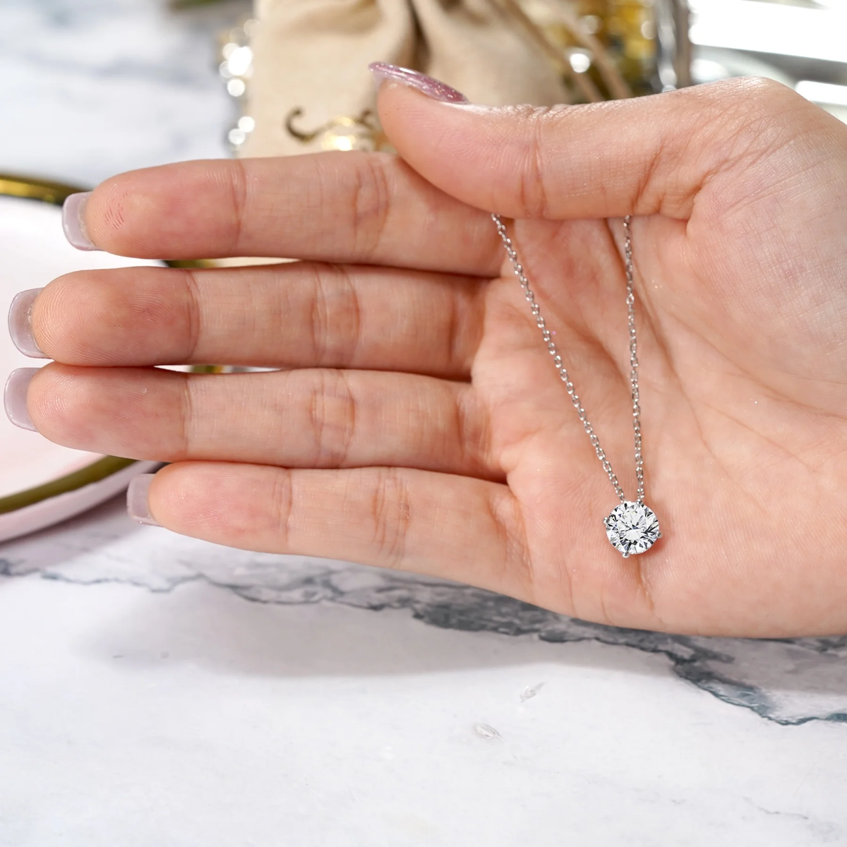 1 Carat Moissanite Prong Setting Solitaire Slide Necklace