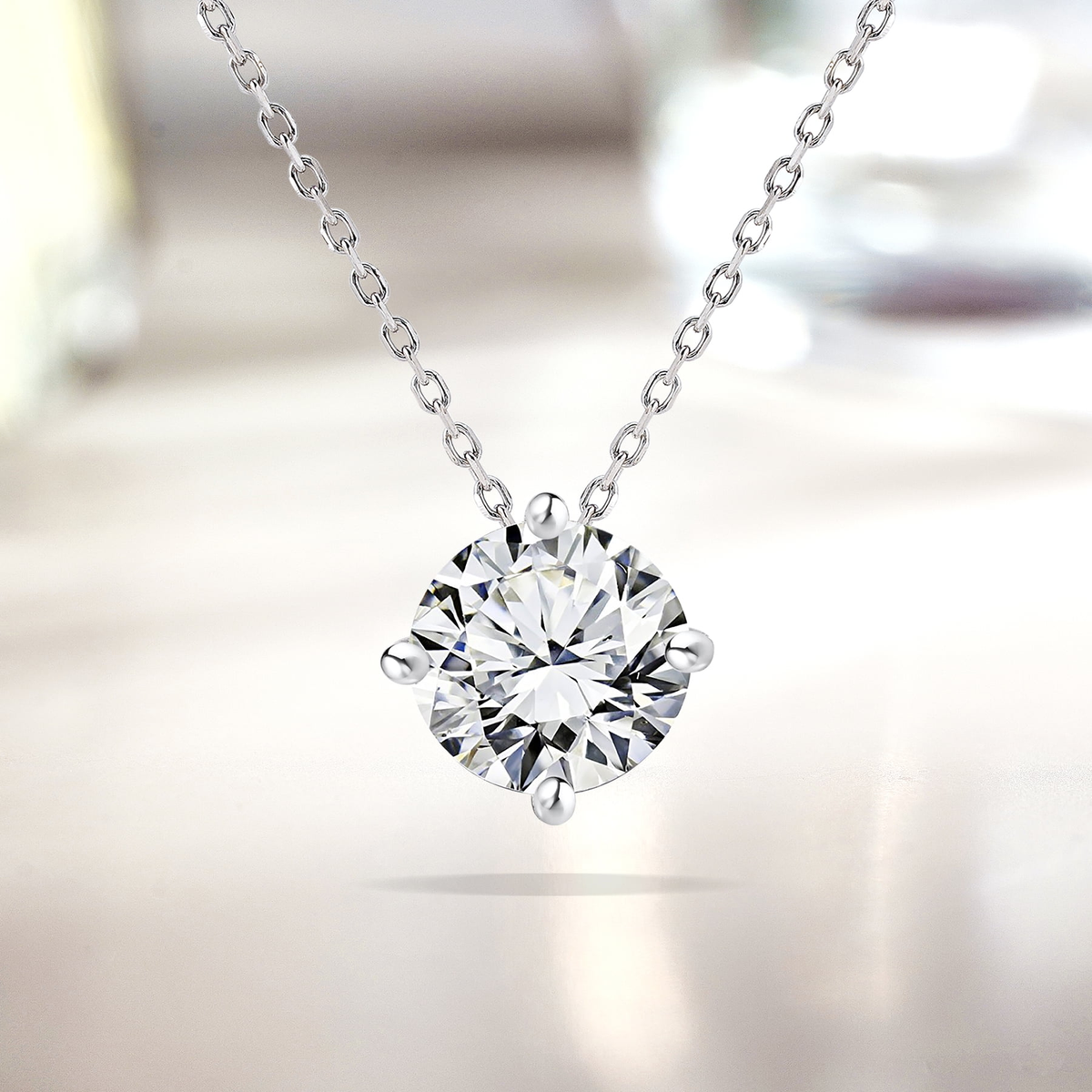 1 Carat Moissanite Prong Setting Solitaire Slide Necklace