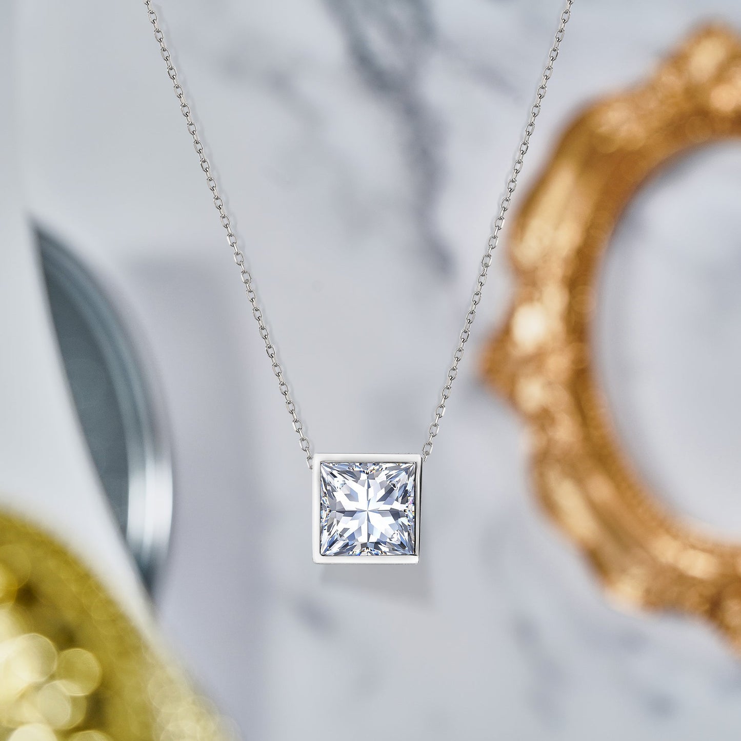 1 Carat Moissanite Bezel Set Slider Necklace