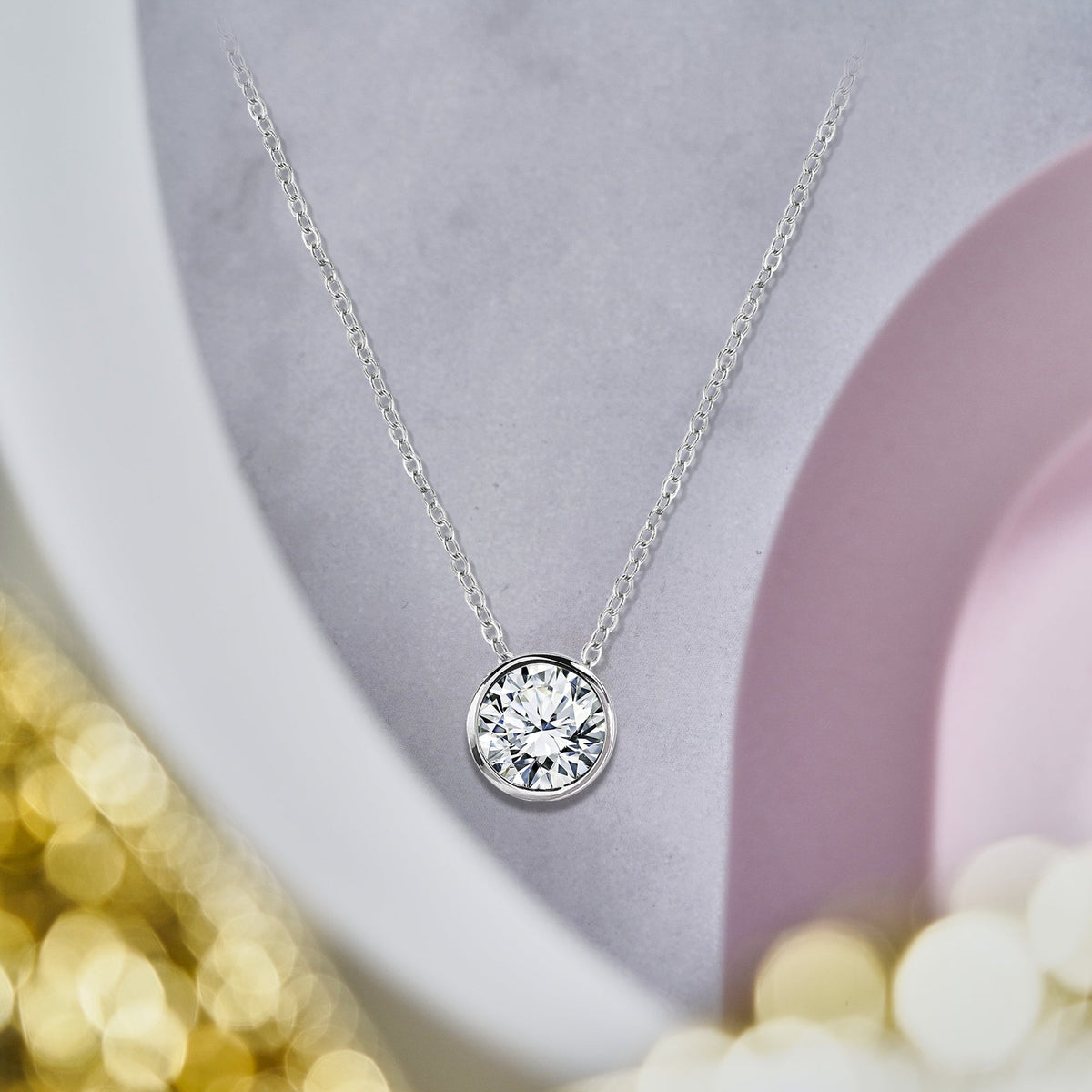 1 Carat Moissanite Bezel Set Slider Necklace