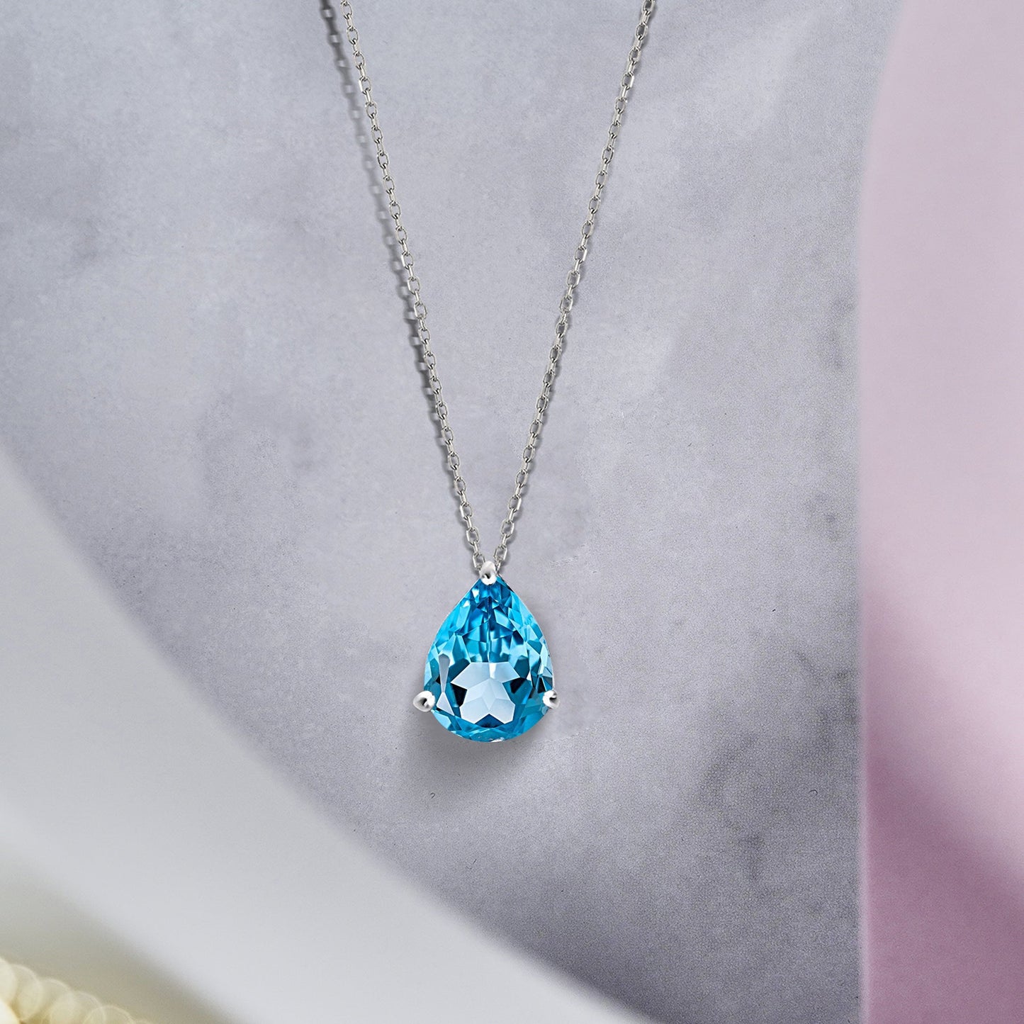 1.5 TCW Pear Shaped Birthstone Prongs Solitaire Slider Necklace