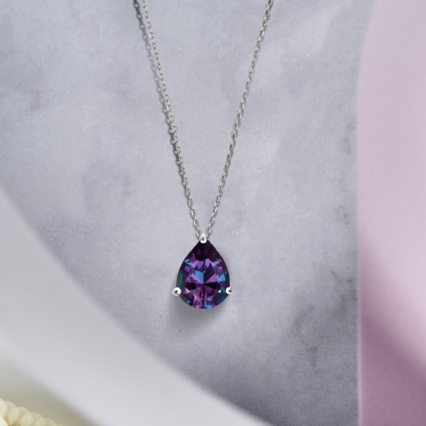 1.5 TCW Pear Shaped Birthstone Prongs Solitaire Slider Necklace