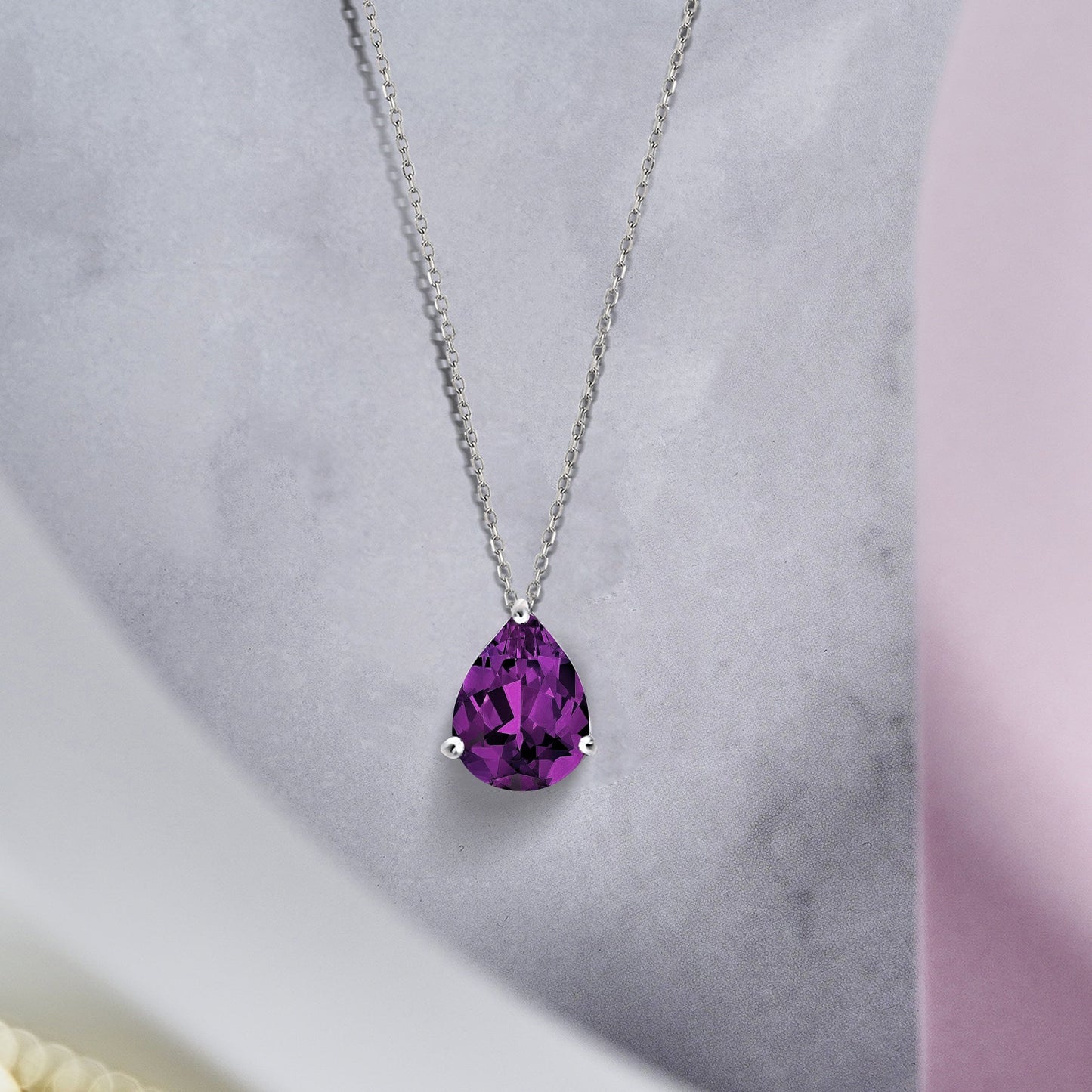1.5 TCW Pear Shaped Birthstone Prongs Solitaire Slider Necklace