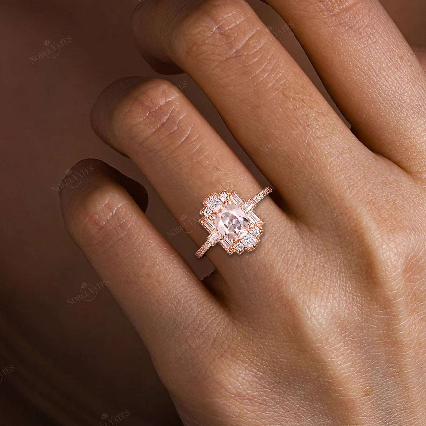Oval Pink Morganite Art Deco Milgrain Engagement Ring