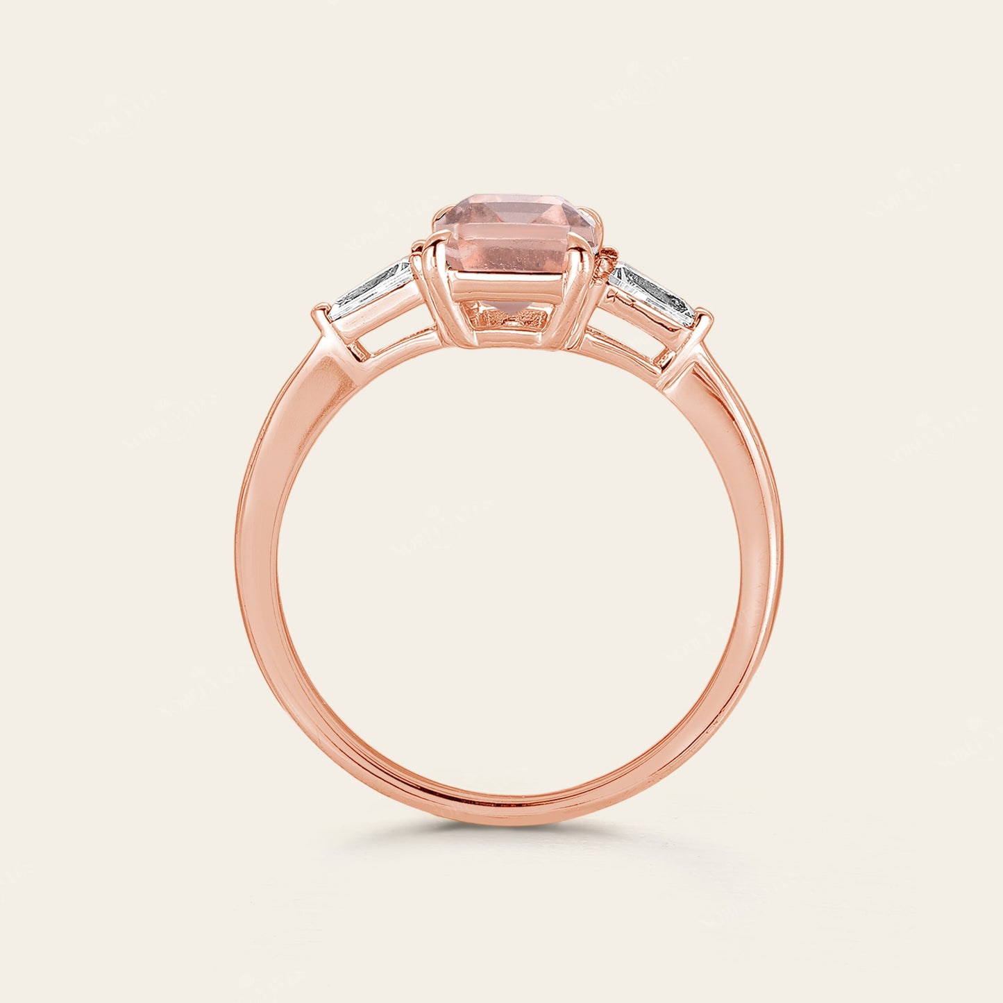 Emerald Cut Pink Morganite Engagement Ring Three Stones Art Deco