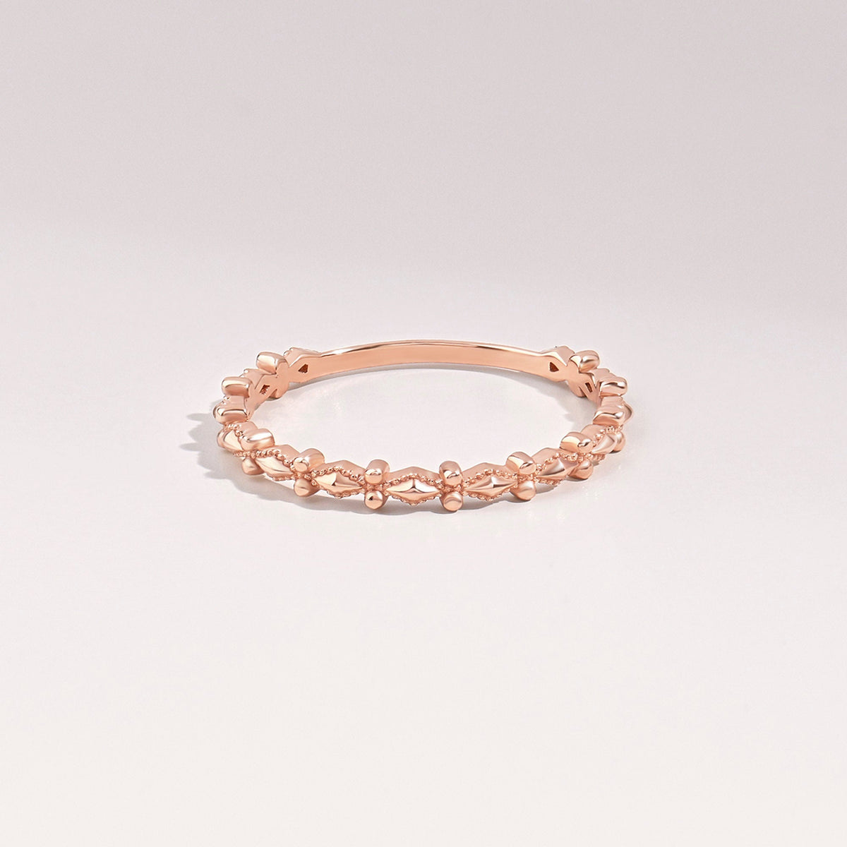 Dainty Milgrain Wedding Ring 14k Gold – Art Deco Minimalist Band, Handmade Stackable Jewelry
