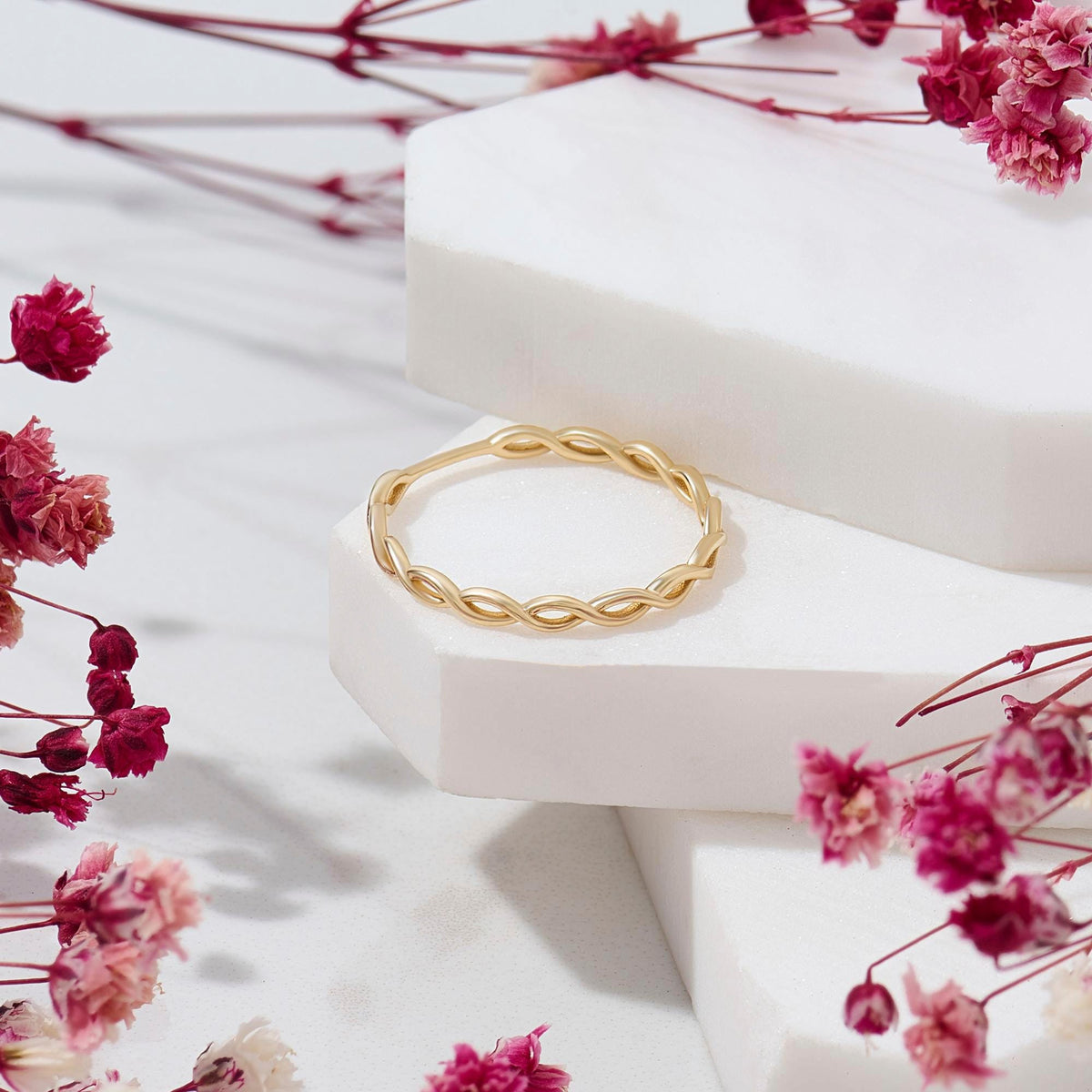 Minimalist Twist Ring 14K Gold – Women’s Dainty All-Finger Stacking Band