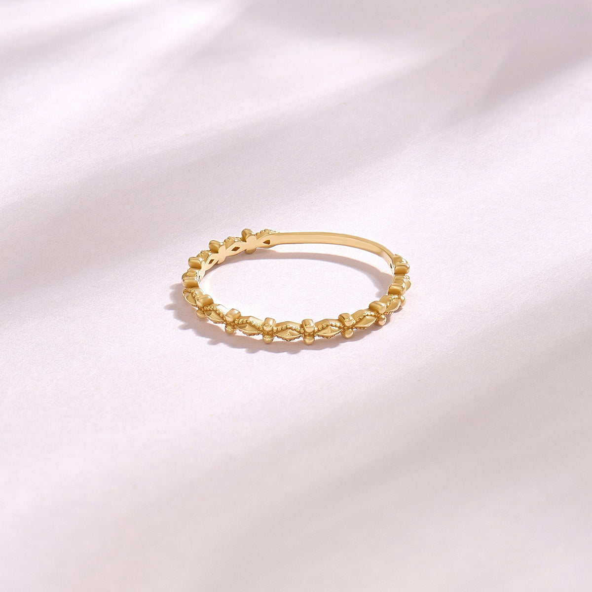 Dainty Milgrain Wedding Ring 14k Gold – Art Deco Minimalist Band, Handmade Stackable Jewelry