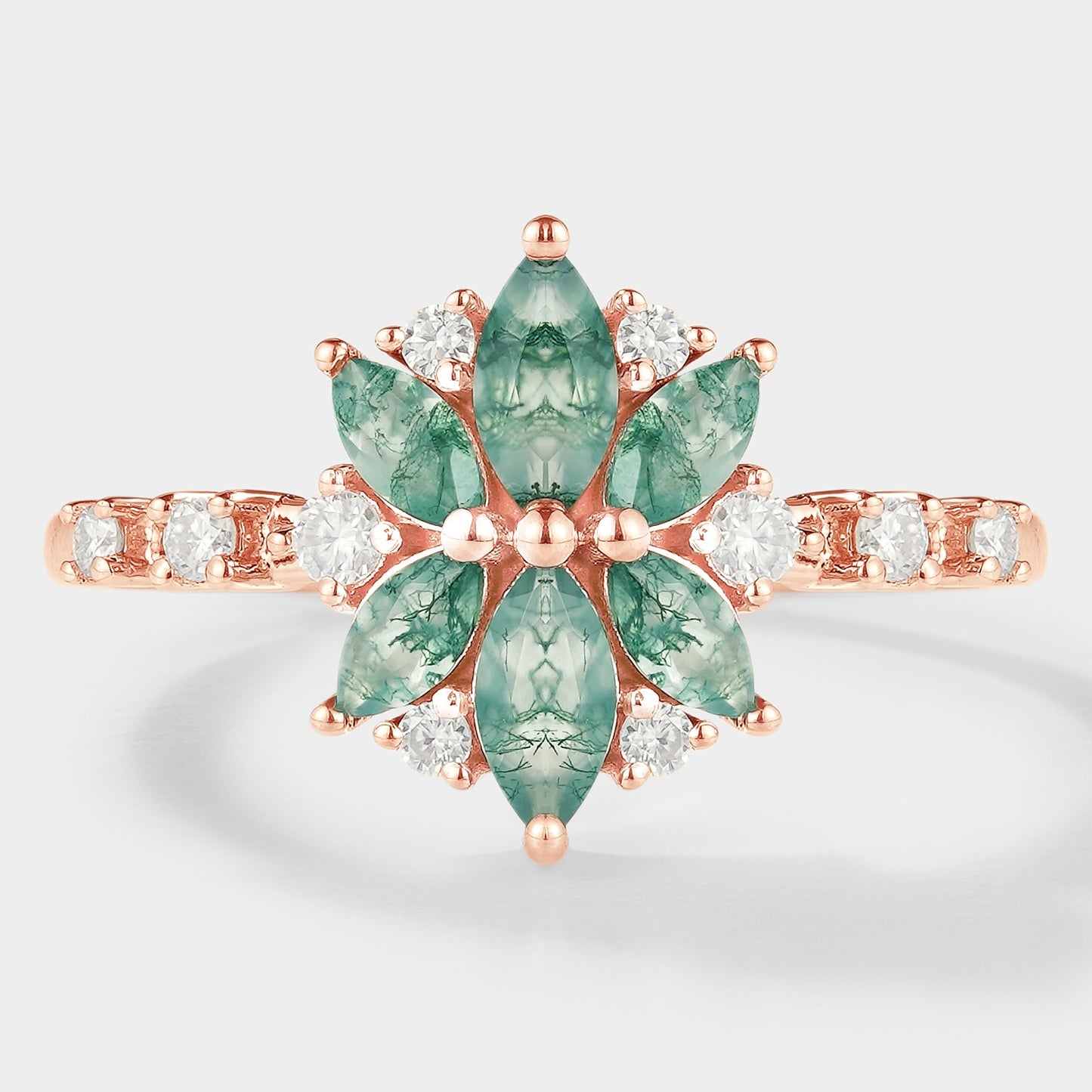 Marquise Cut Moss Agate Petal Engagement Ring