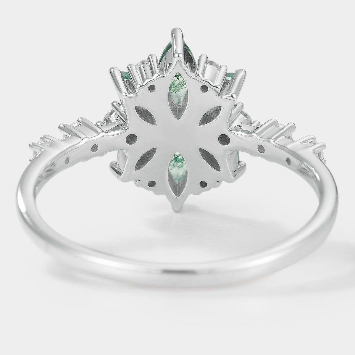 Marquise Cut Moss Agate Petal Engagement Ring
