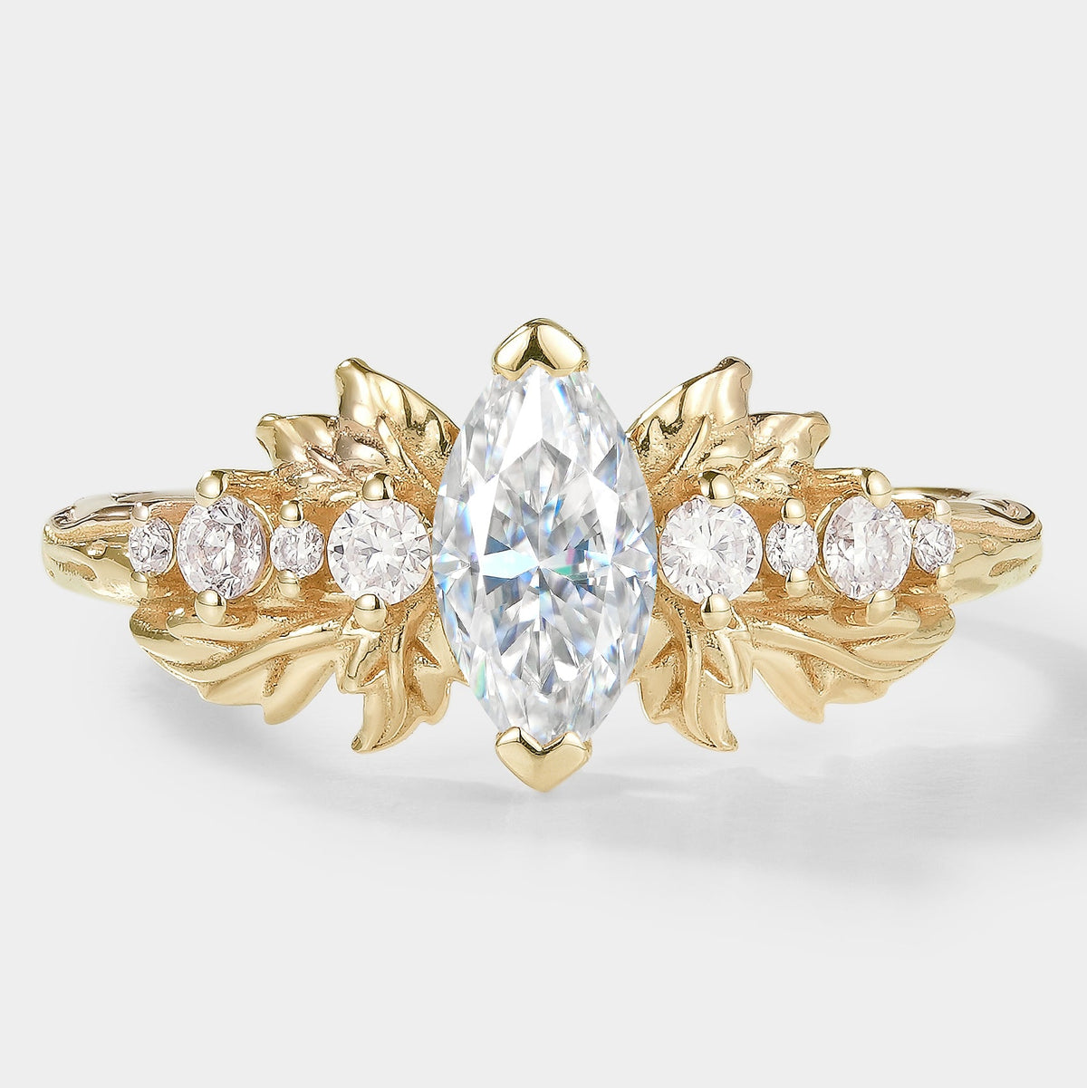 Marquise Cut Moissanite Leaf Engagement Ring