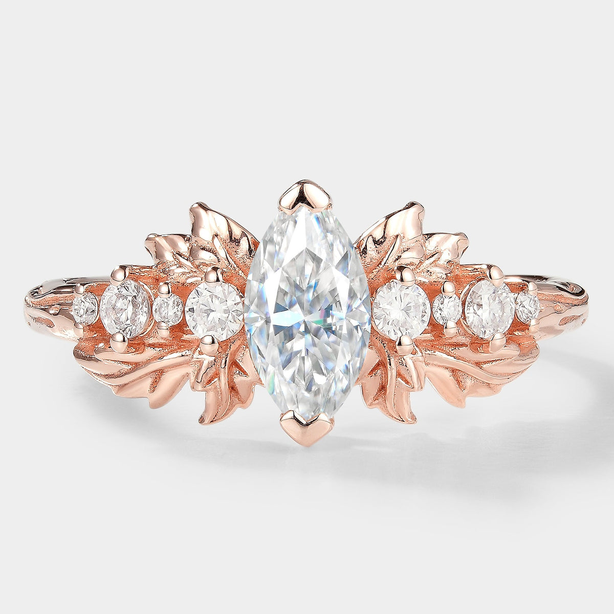 Marquise Cut Moissanite Leaf Engagement Ring