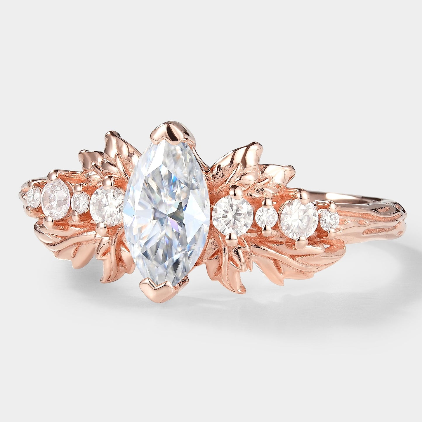 Marquise Cut Moissanite Leaf Engagement Ring