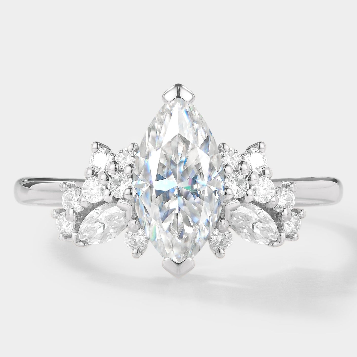 Marquise Cut Moissanite Cluster Engagement Ring