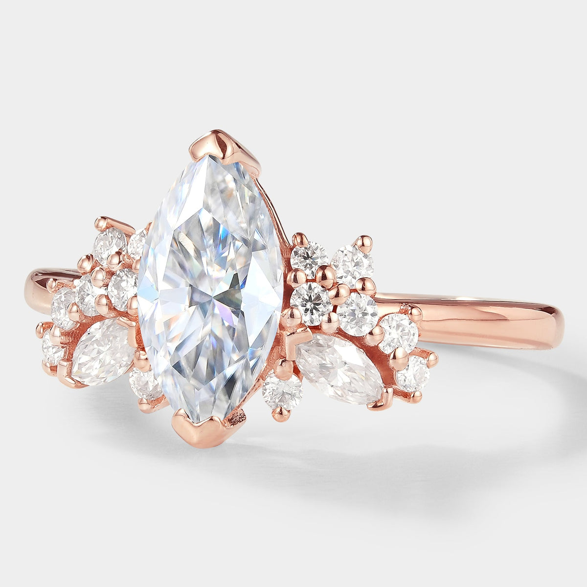Marquise Cut Moissanite Cluster Engagement Ring