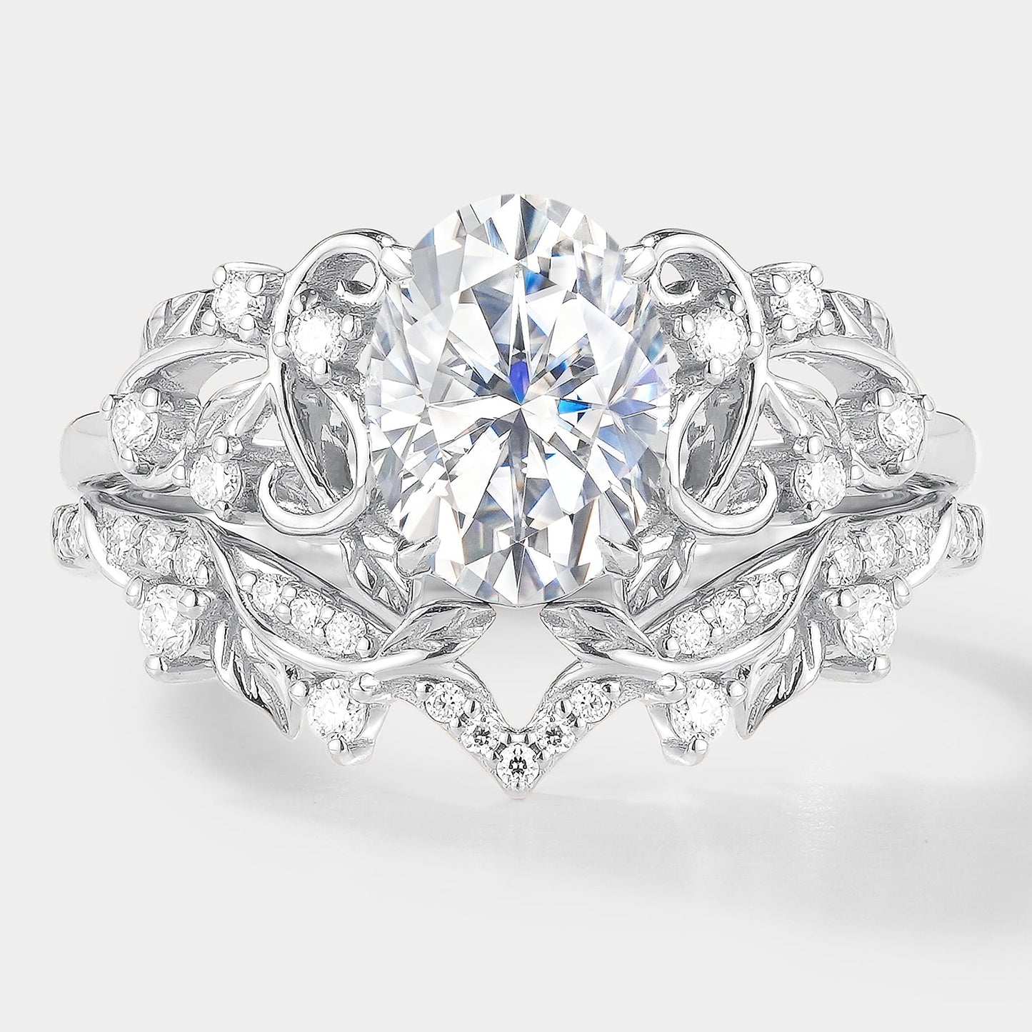 Nature Inspired Branch Leaf Engagement Ring Set 2pcs