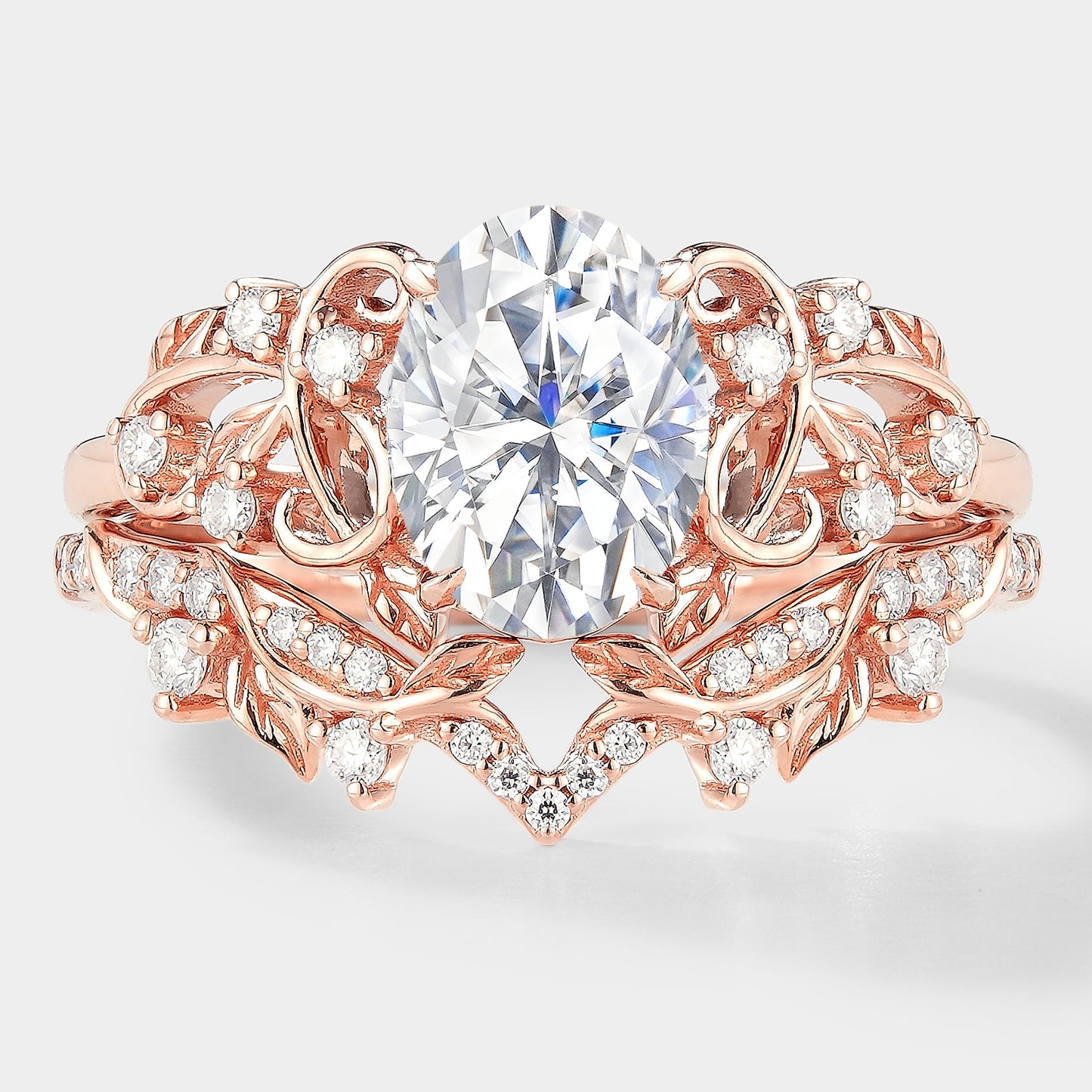 Nature Inspired Branch Leaf Engagement Ring Set 2pcs