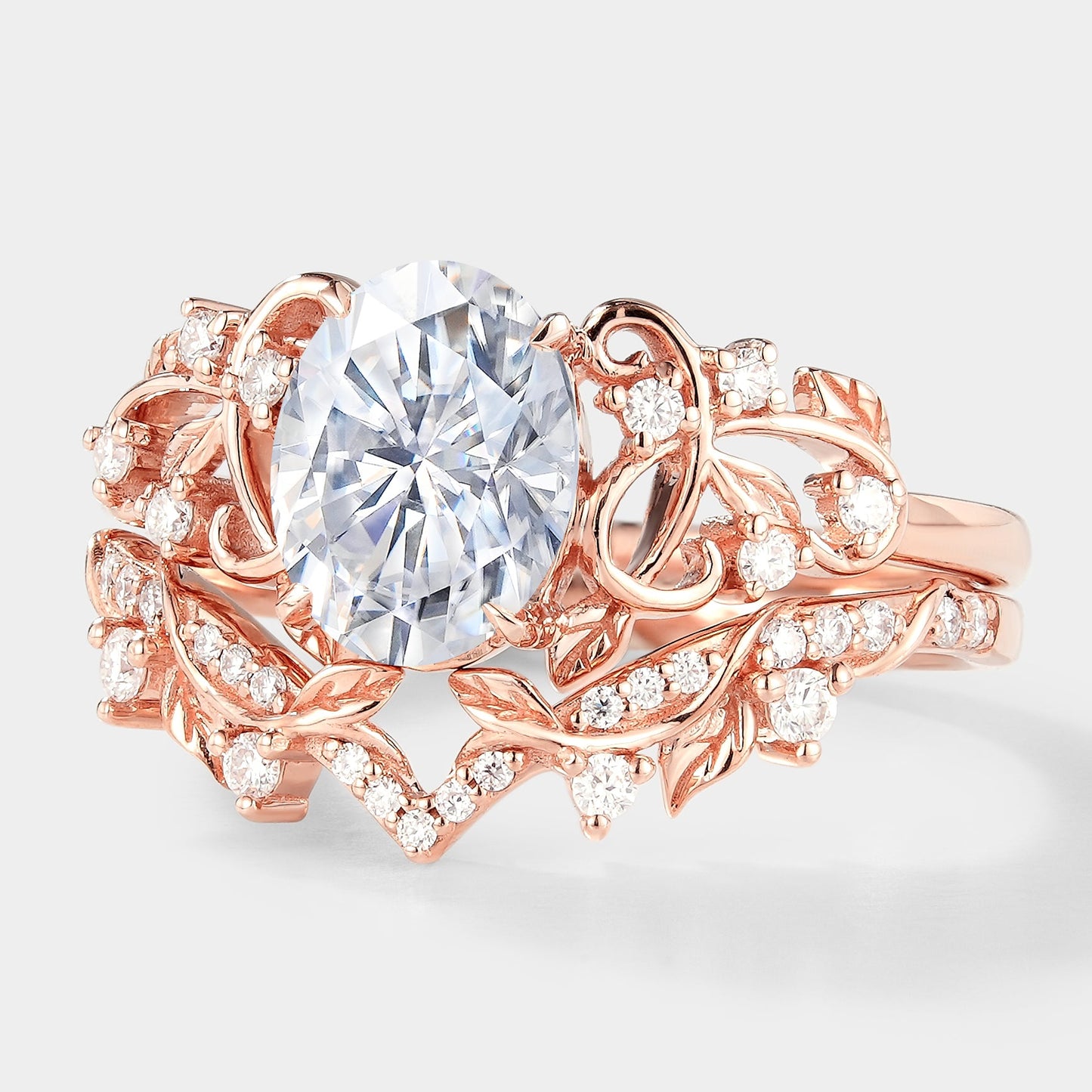 Nature Inspired Branch Leaf Engagement Ring Set 2pcs