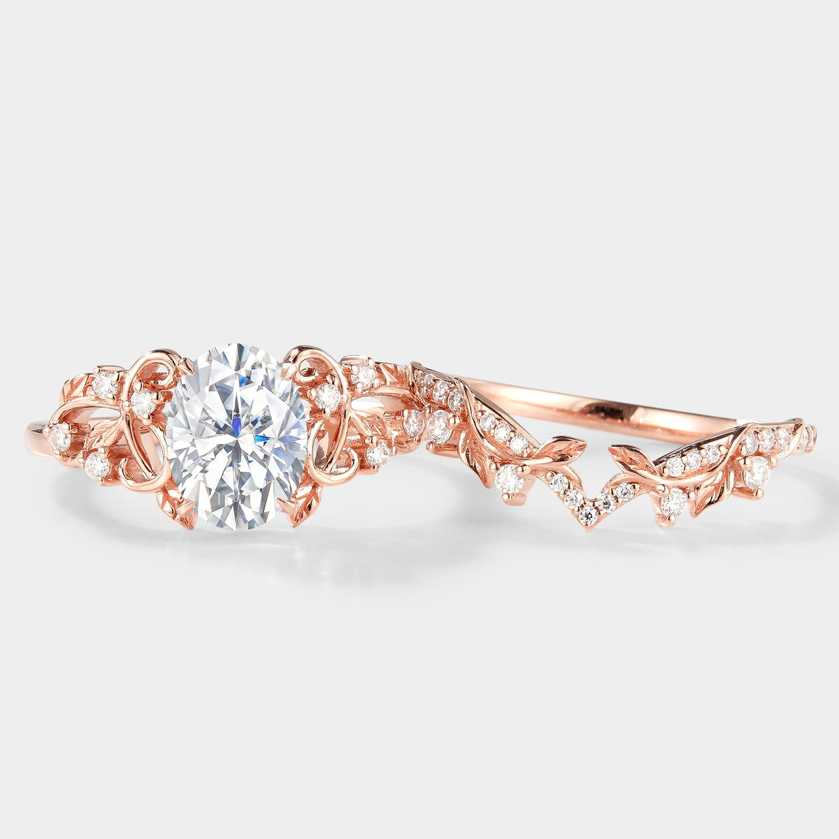 Nature Inspired Branch Leaf Engagement Ring Set 2pcs