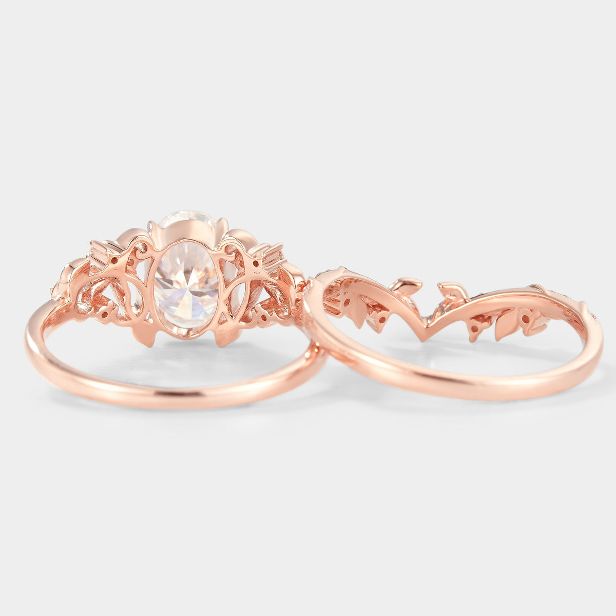Nature Inspired Branch Leaf Engagement Ring Set 2pcs