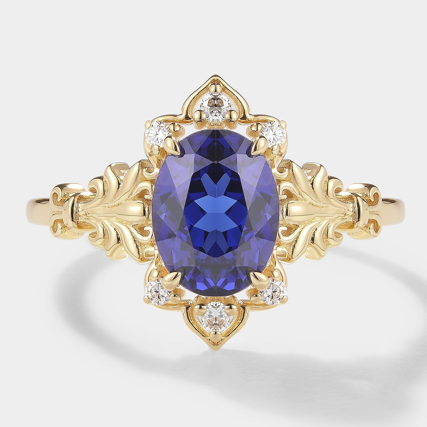 Oval Cut Royal Blue Sapphire Engagement Ring With Iris