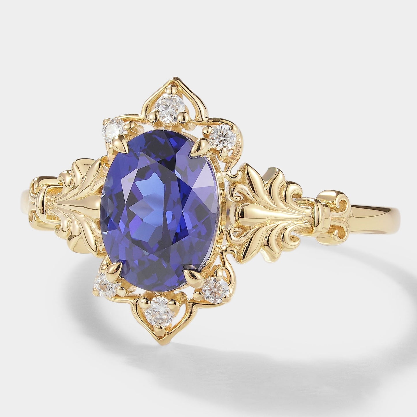 Oval Cut Royal Blue Sapphire Engagement Ring With Iris