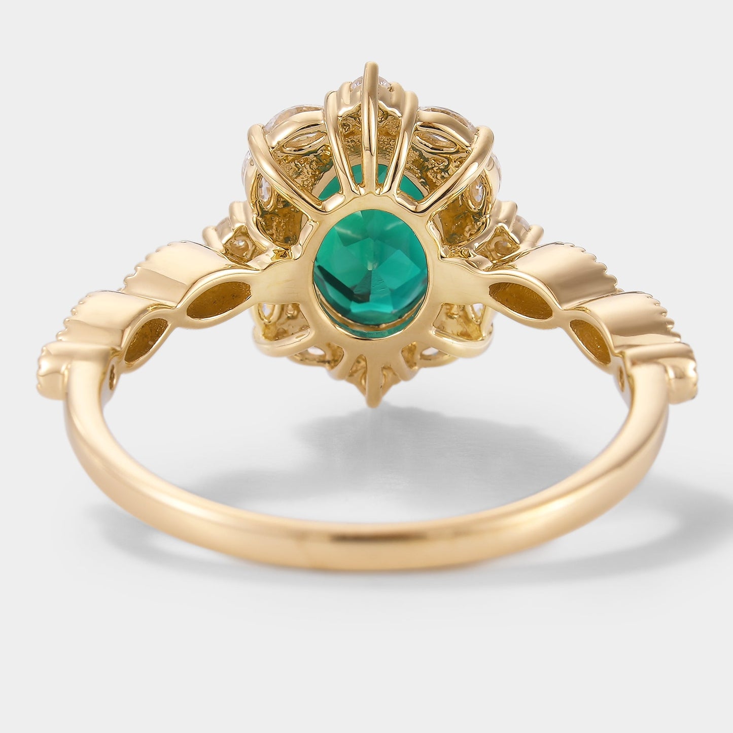Vintage Oval Cut Lab Emerald Engagement Ring Moissanite Cluster