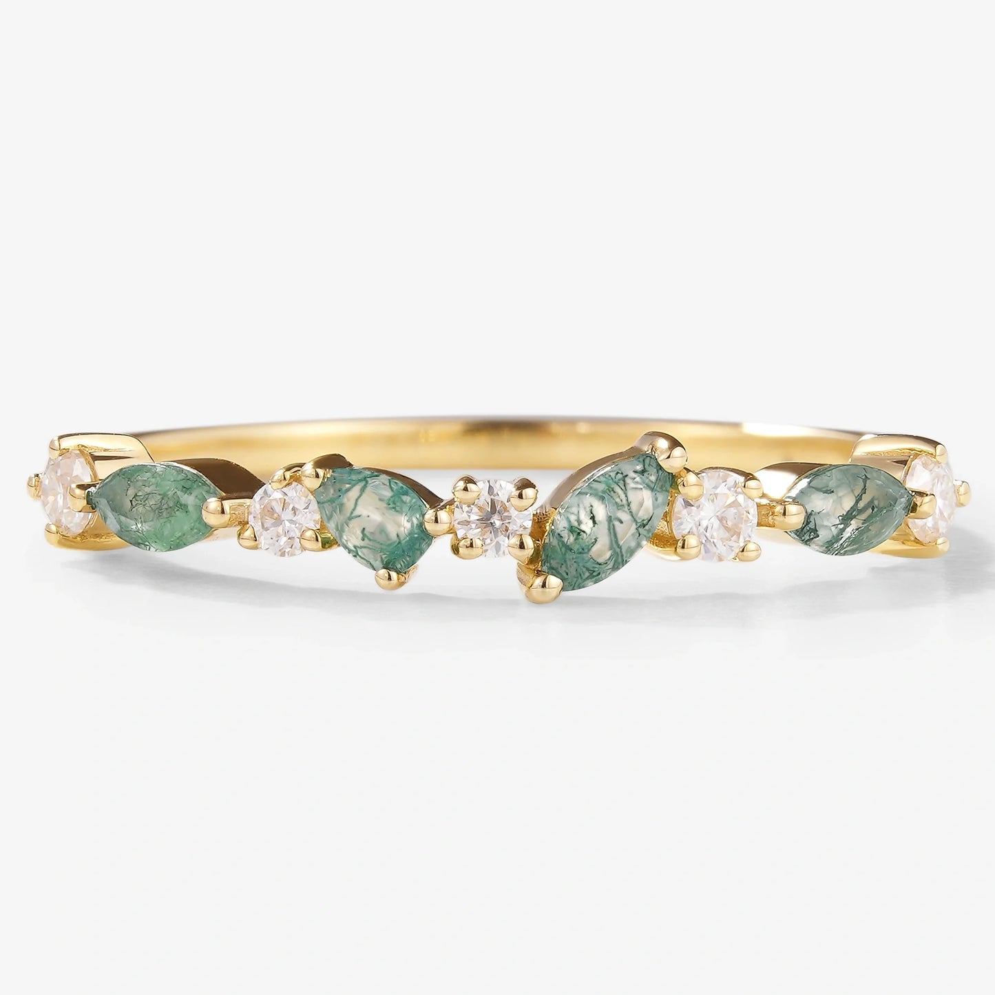 Moss Agate & Moissanite Stackable Wedding Band