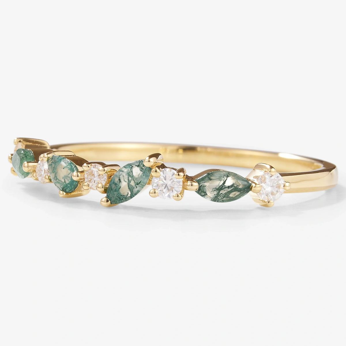 Moss Agate & Moissanite Stackable Wedding Band