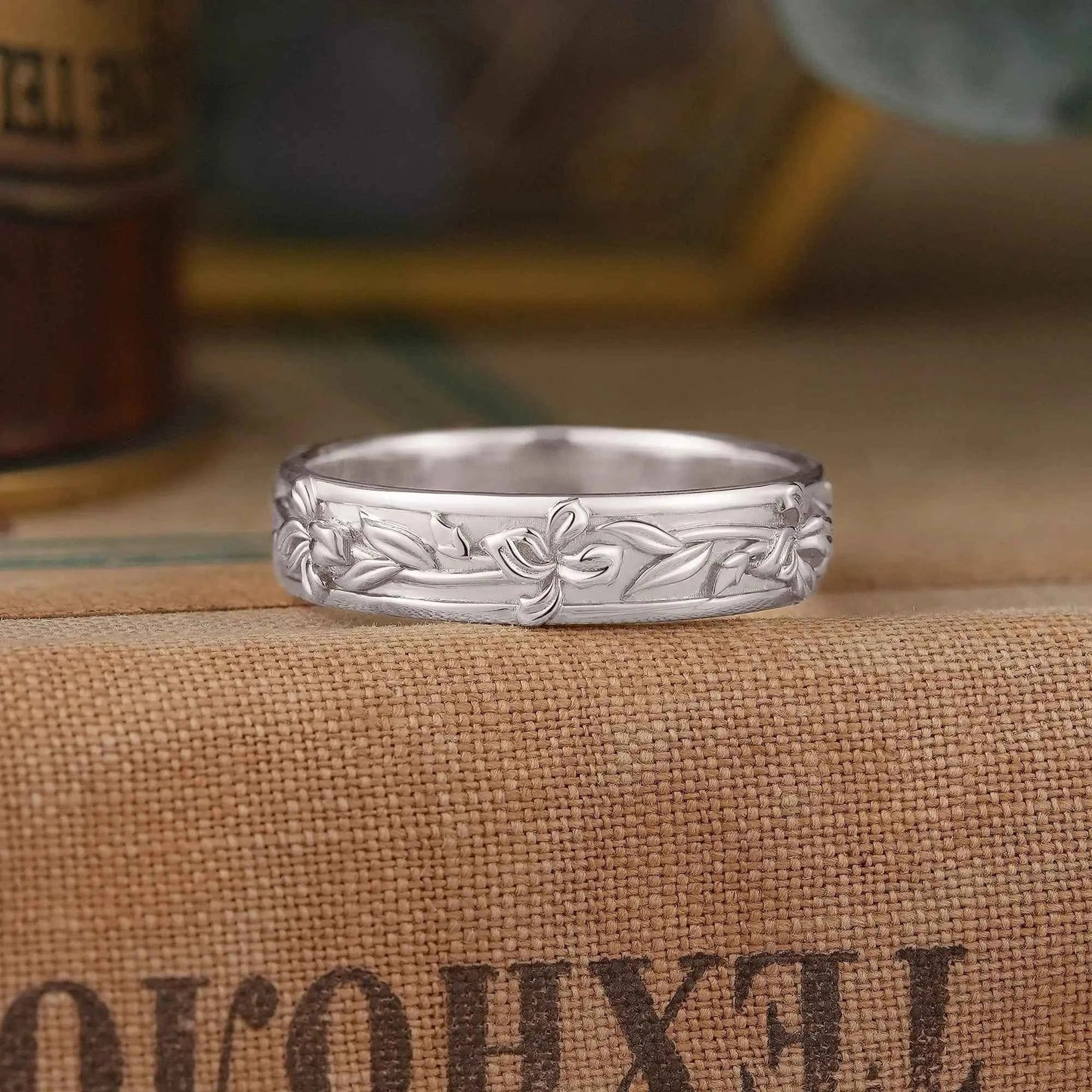 Solid Gold Lily Flower Inspired Men's Ring - Lucien | GemsMagic