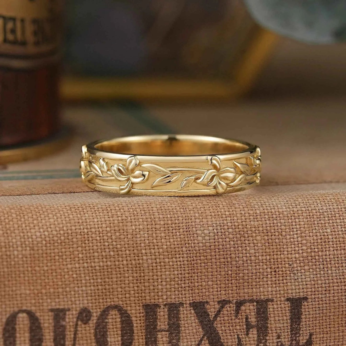 Solid Gold Lily Flower Inspired Men's Ring - Lucien | GemsMagic