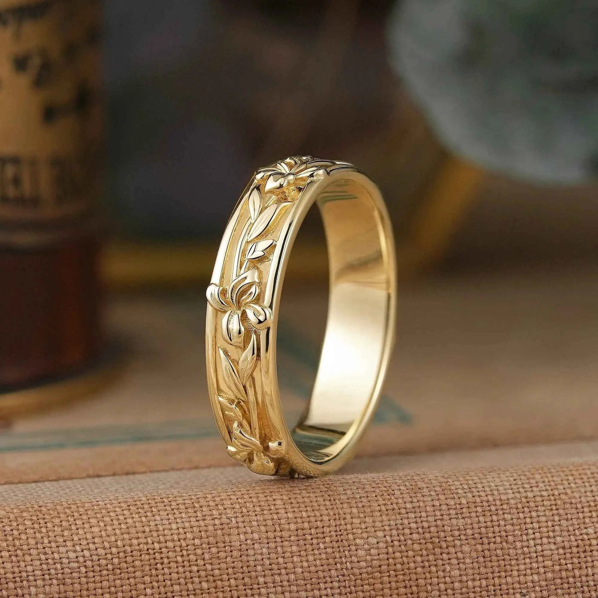 Solid Gold Lily Flower Inspired Men's Ring - Lucien | GemsMagic