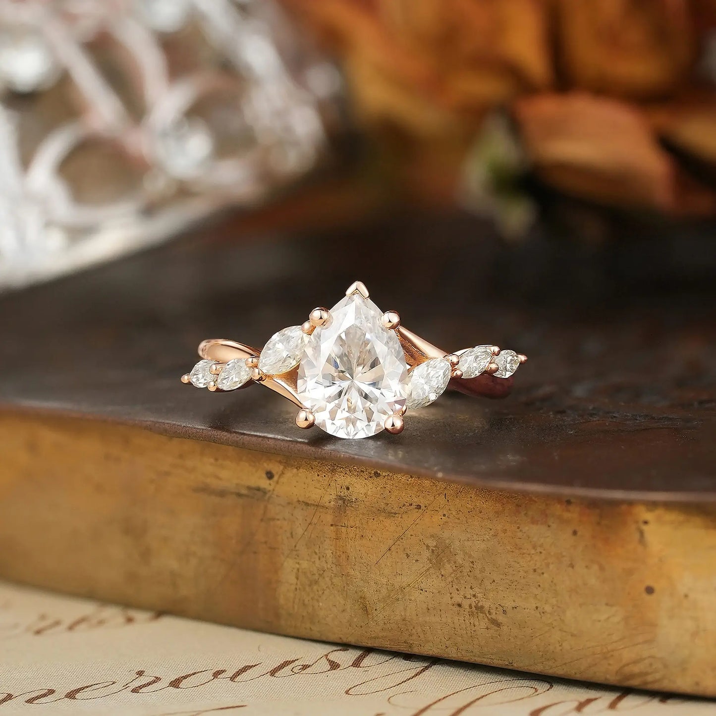 Pear Cut Moissanite Twisted Engagement Ring - Nova | GemsMagic