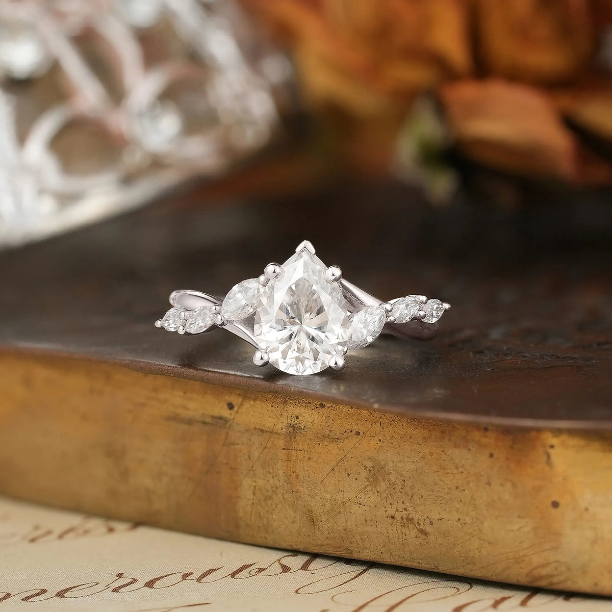 Pear Cut Moissanite Twisted Engagement Ring - Nova | GemsMagic