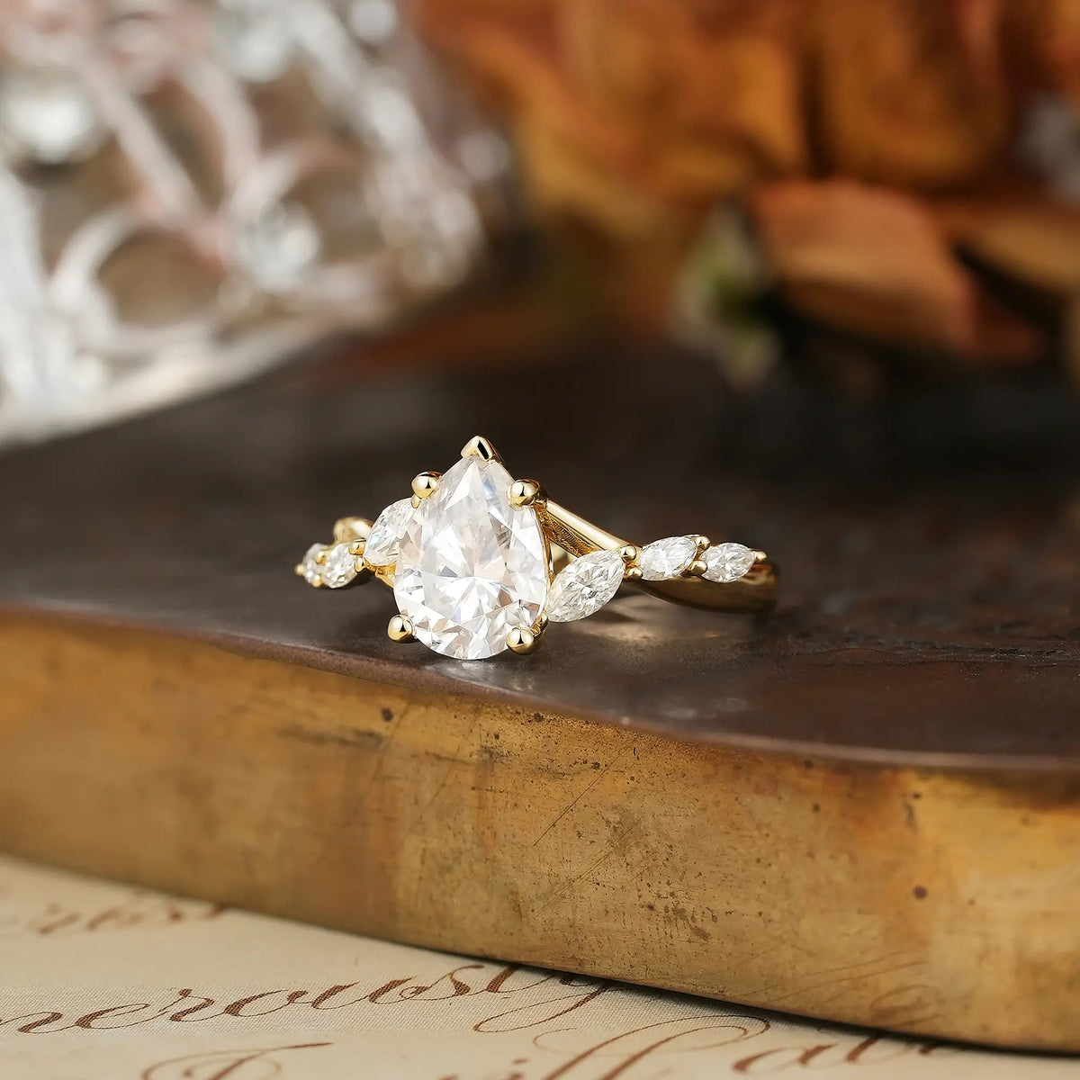Pear Cut Moissanite Twisted Engagement Ring - Nova | GemsMagic
