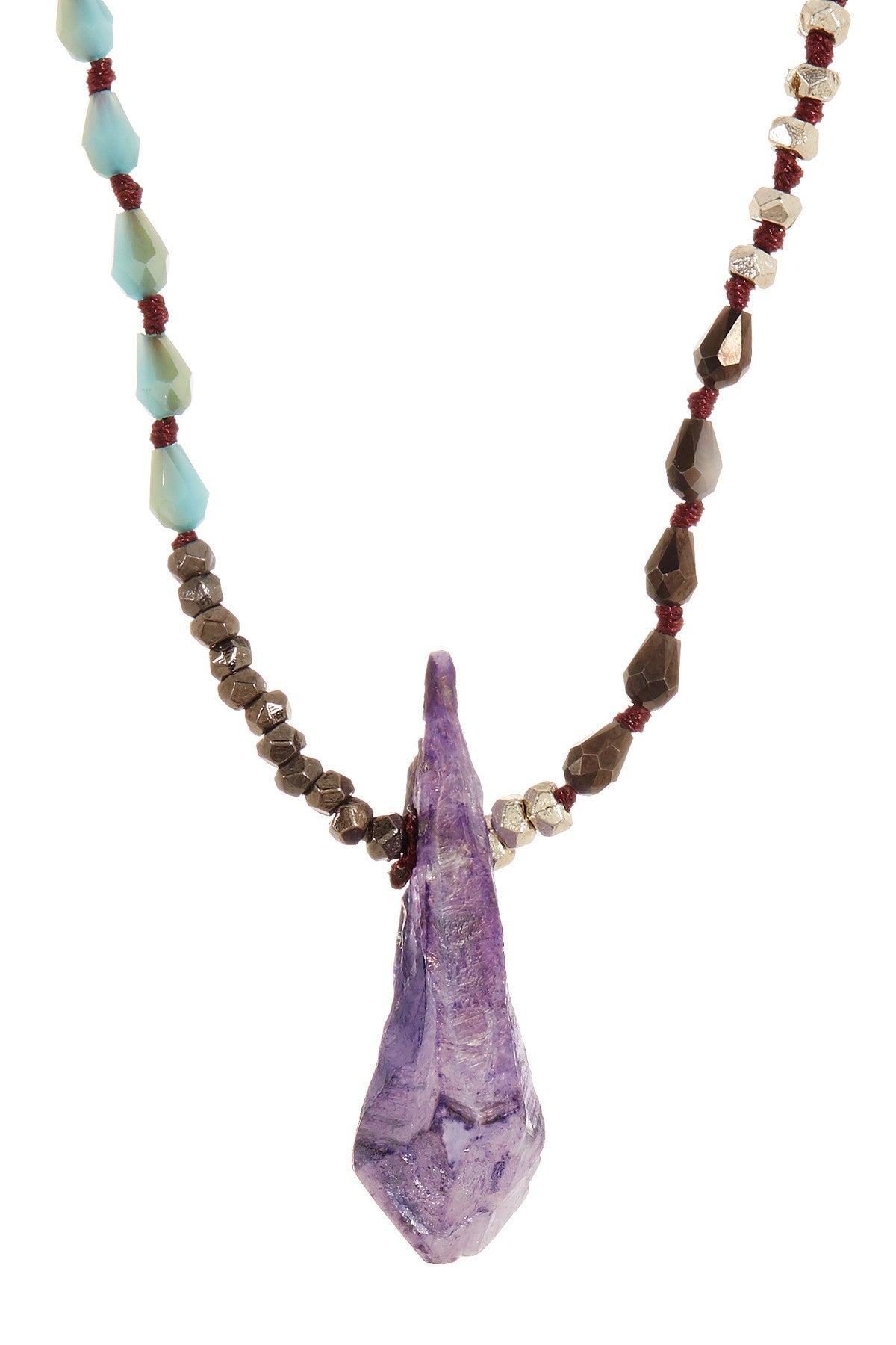 Purple Kyanite & Czech Crystal Artisan Cord Necklace