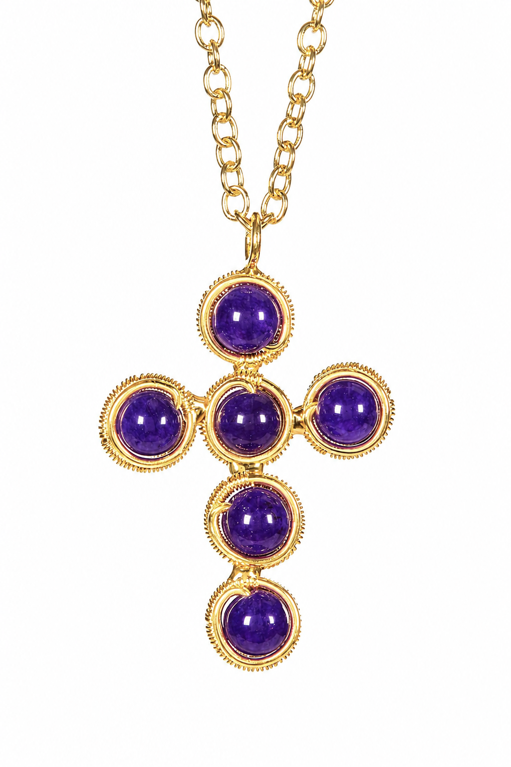 Purple Agate Cross Pendant Necklace - GP