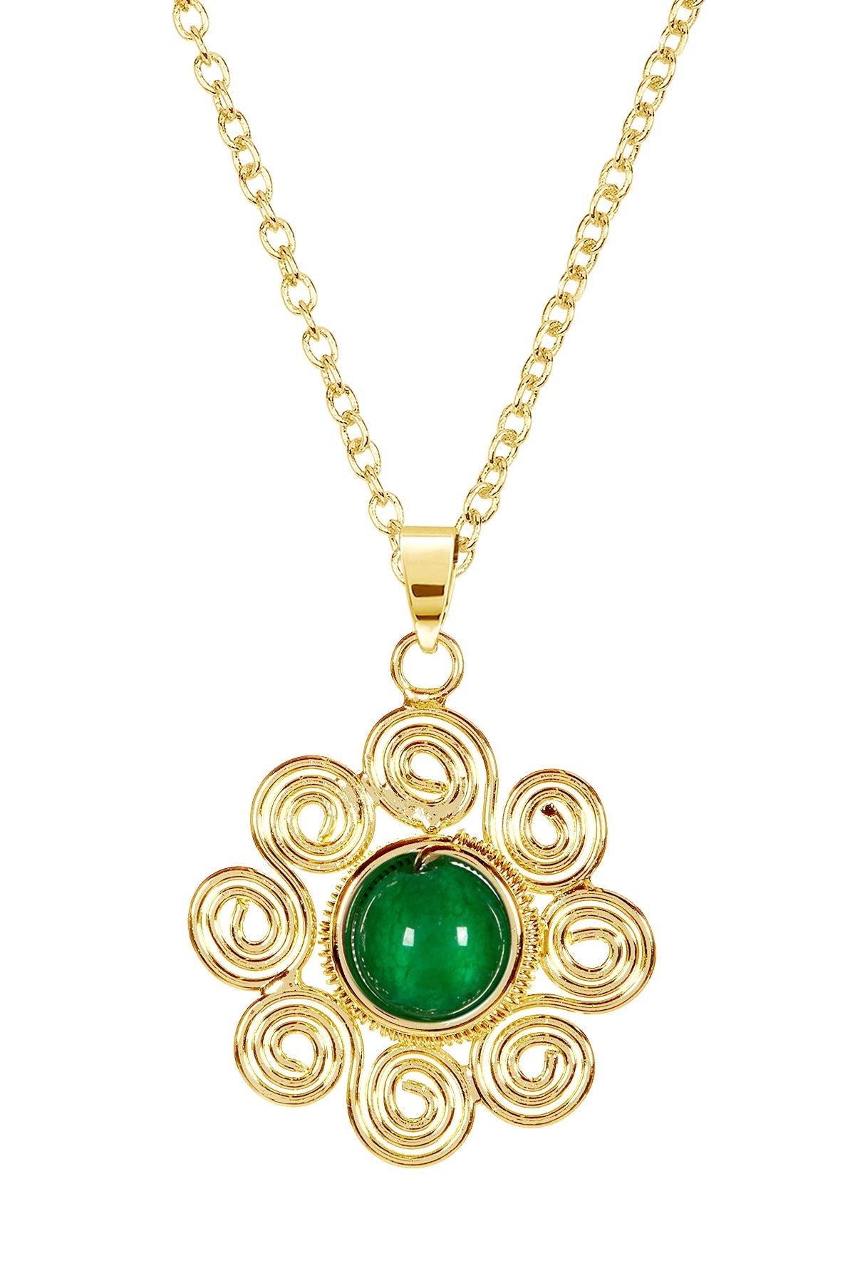 Green Agate Mayan Sun Pendant Necklace - GP
