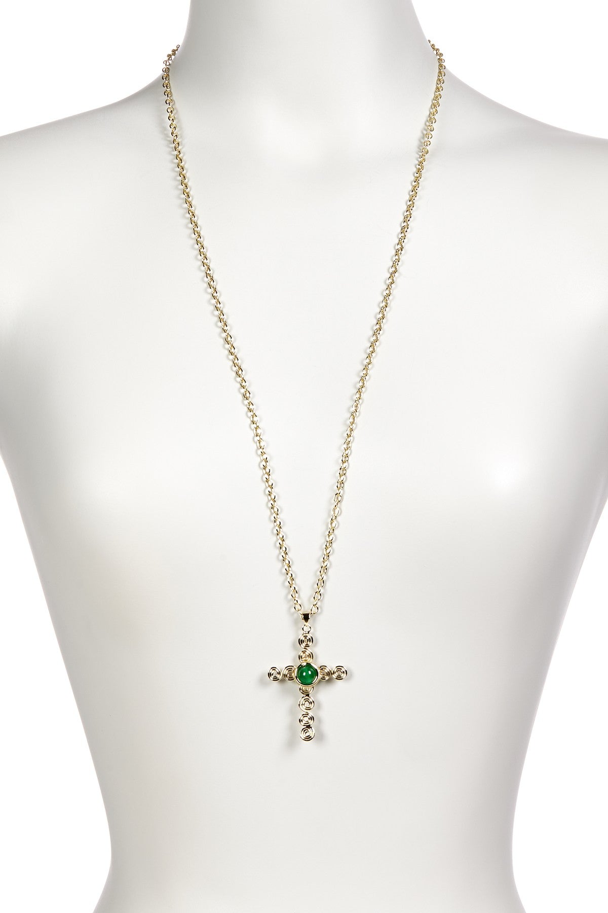 Green Agate Cross Pendant Necklace - GP