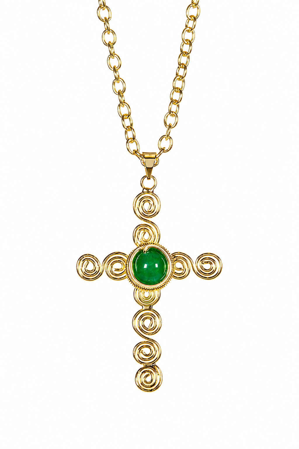 Green Agate Cross Pendant Necklace - GP