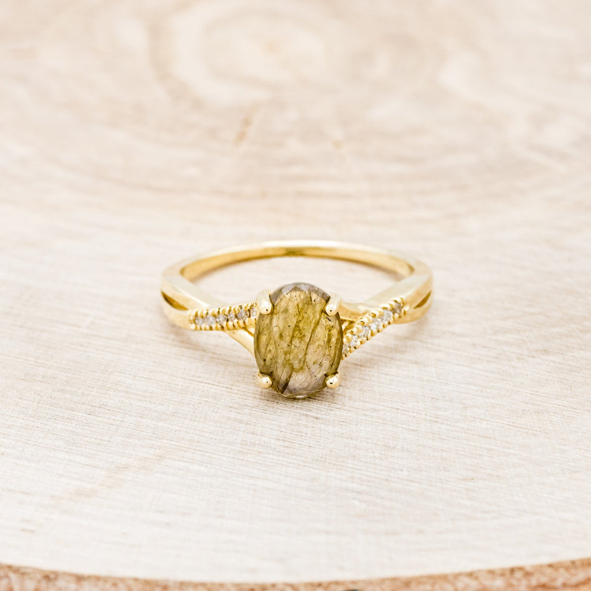 "Roslyn" - Labradorite Engagement Ring With Diamond Accents
