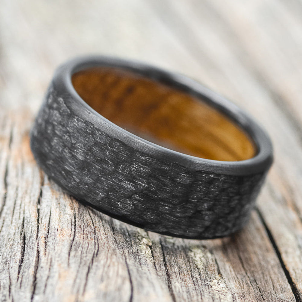 "Hyperion" - Whiskey Barrel Lined Wedding Band With Custom Finish