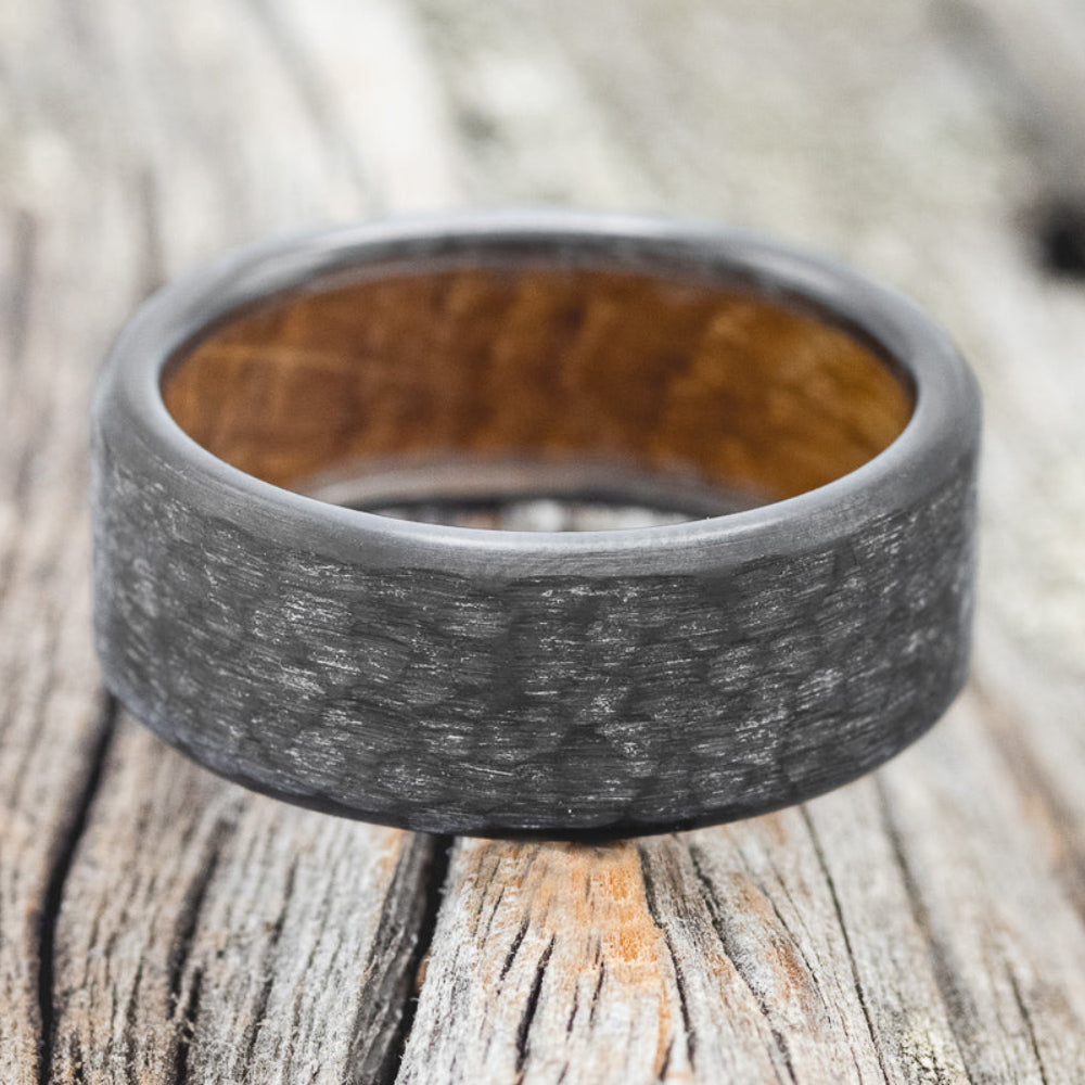 "Hyperion" - Whiskey Barrel Lined Wedding Band With Custom Finish