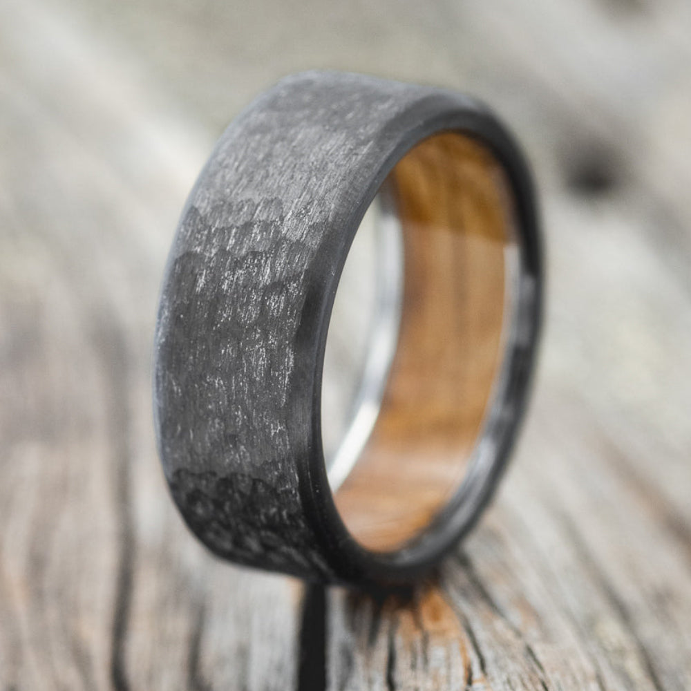 "Hyperion" - Whiskey Barrel Lined Wedding Band With Custom Finish